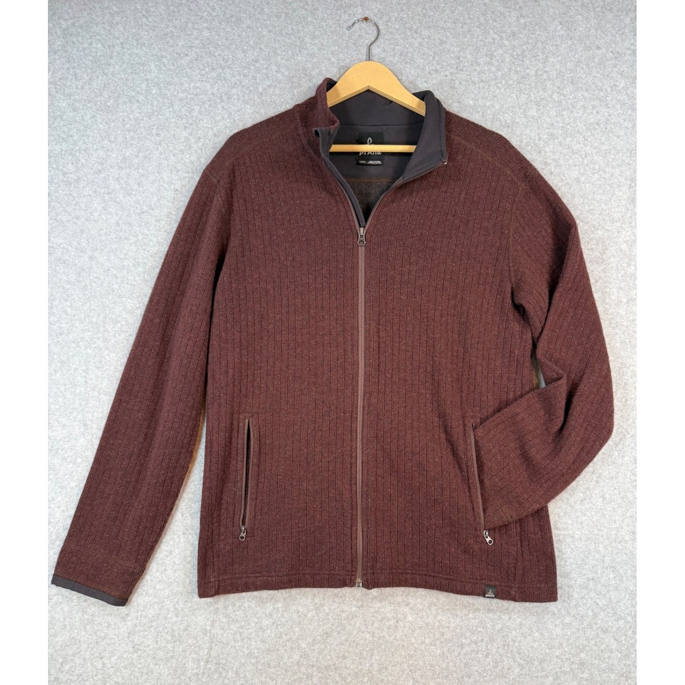prAna Large Barclay Full Zip Sweater Gorpcore Fleece Lined Ribbed Burgundy